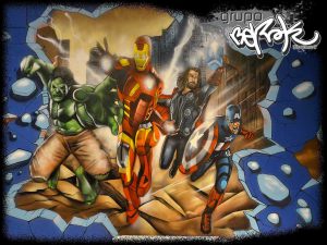 Habitacion Tematica  Superheroes Marvel Hulk Thor Ironman Capitan America 300x100000